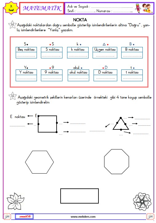 3. Sınıf Matematik Nokta Etkinliği