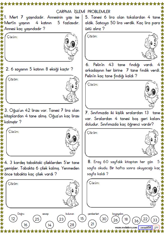 2. Sınıf Matematik Çarpma İşlemi Problemler Etkinliği 10