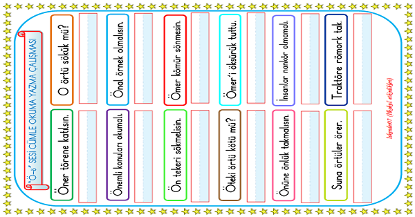 1. Sınıf İlk Okuma Yazma Ö Sesi Cümle Okuma Yazma Çalışması