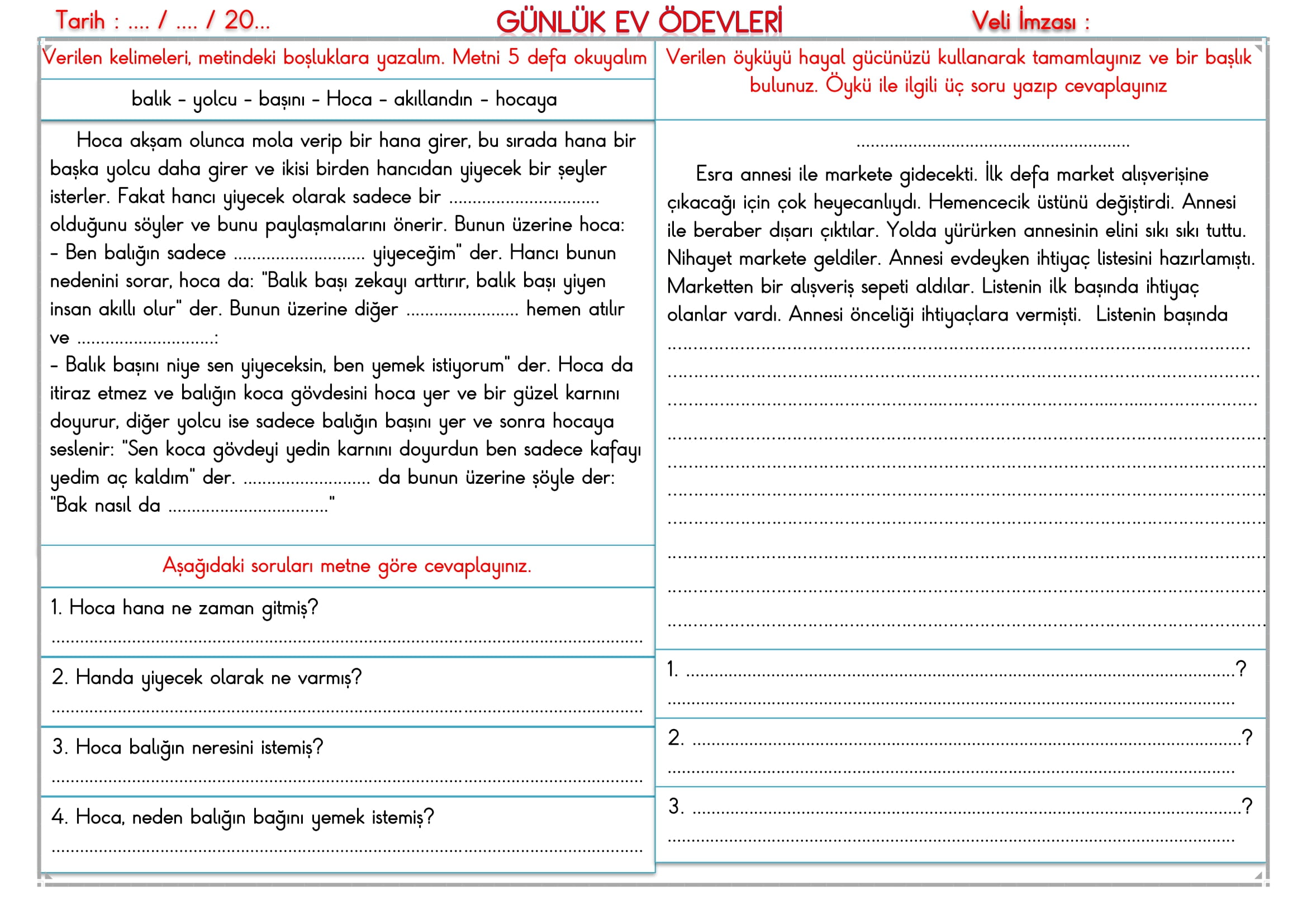 2.Sınıf - 04 Aralık 2025 Günlük Ev Ödevleri
