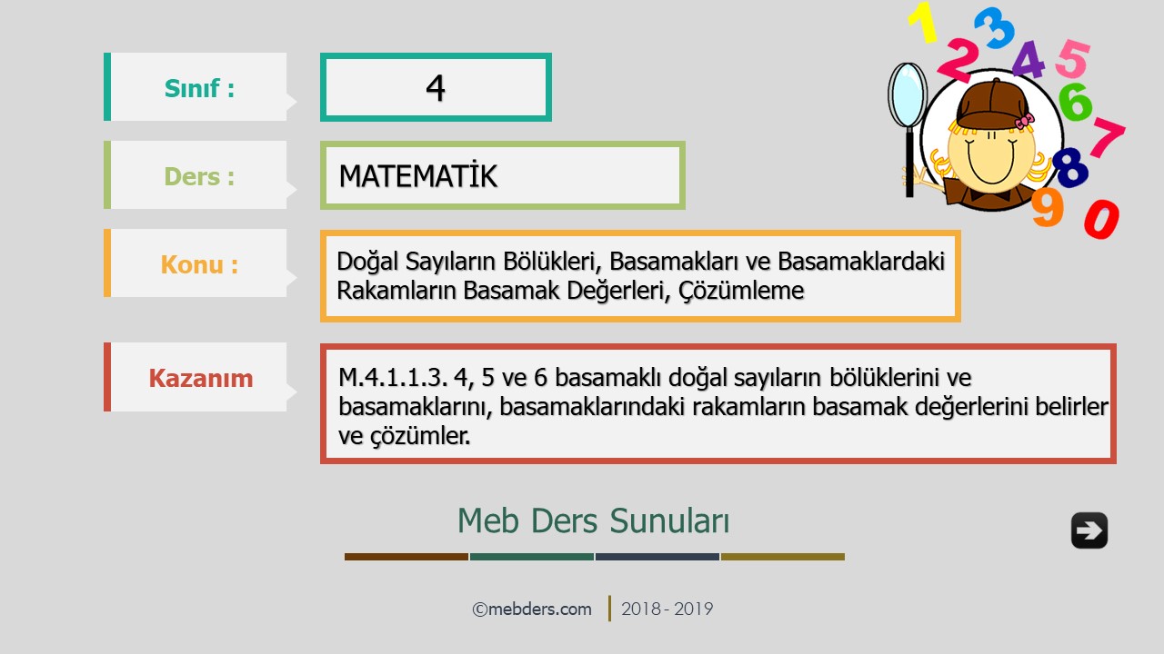 4.Sınıf Matematik Doğal Sayıların Bölükleri, Basamak Adları, Basamak Değerleri ve Çözümleme Sunusu