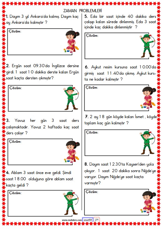 2. Sınıf Matematik Zaman Problemleri Etkinliği 6