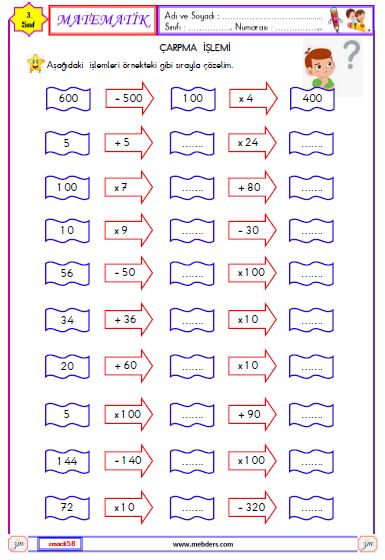 3. Sınıf Matematik Çarpma İşlemi Etkinliği 18