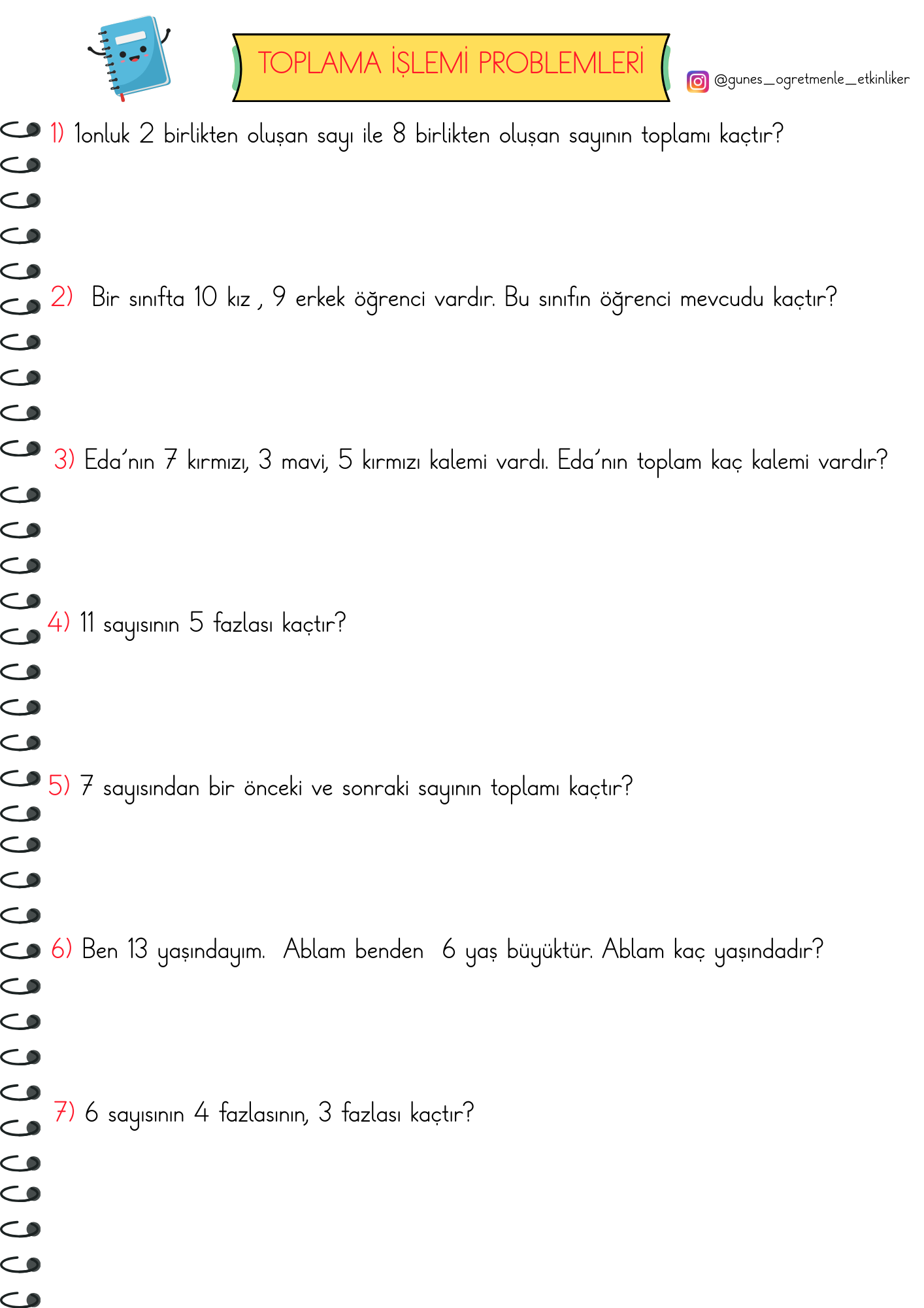 1.Sınıf Matematik Toplama Problemleri