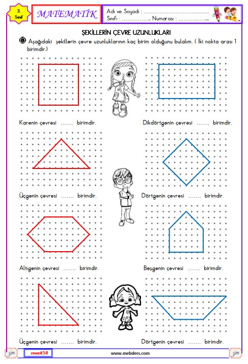3. Sınıf Matematik Şekillerin Çevre Uzunlukları Etkinliği 12