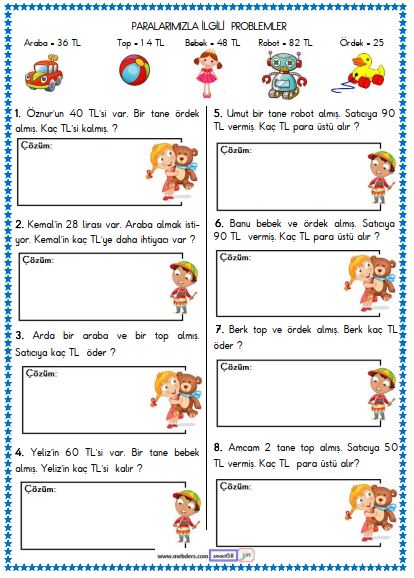 2. Sınıf Matematik Para Problemleri Etkinliği 7