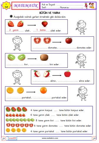 1. Sınıf Matematik Bütün ve Yarım  Etkinliği 6