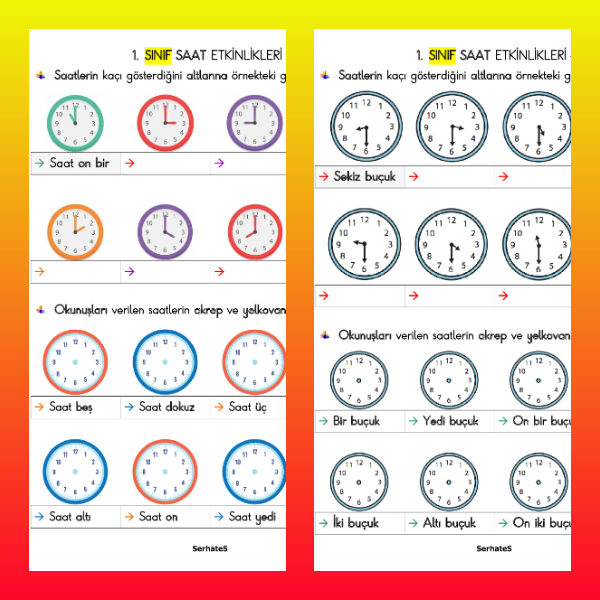 1. Sınıf Matematik Saatler Etkinliği - 1