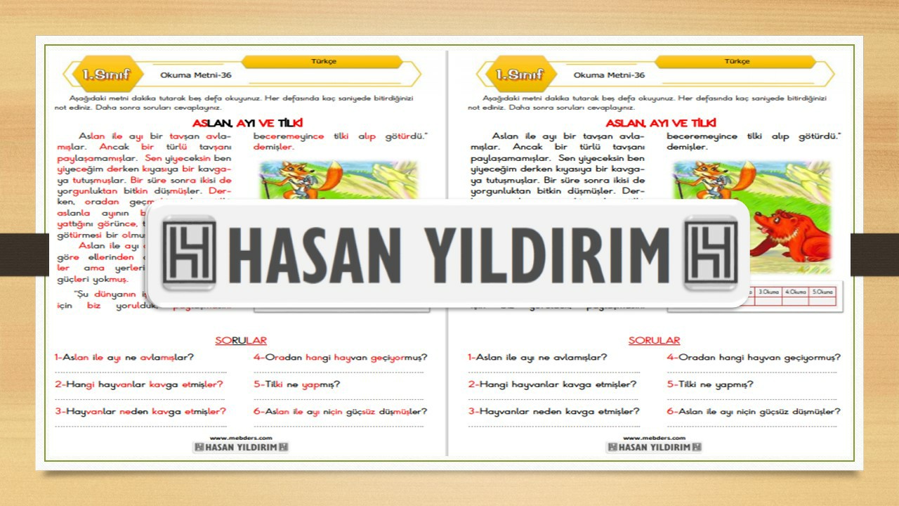 1.Sınıf Türkçe Okuma Metni-36 (Aslan, Ayı ve Tilki)