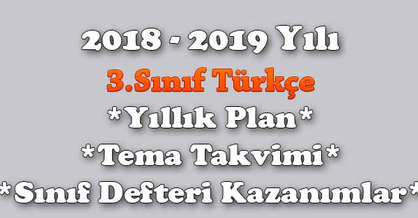 2018 - 2019 Yılı 3.Sınıf Türkçe Yıllık Plan, Ünite Süreleri, Sınıf Defteri Kazanım Listesi