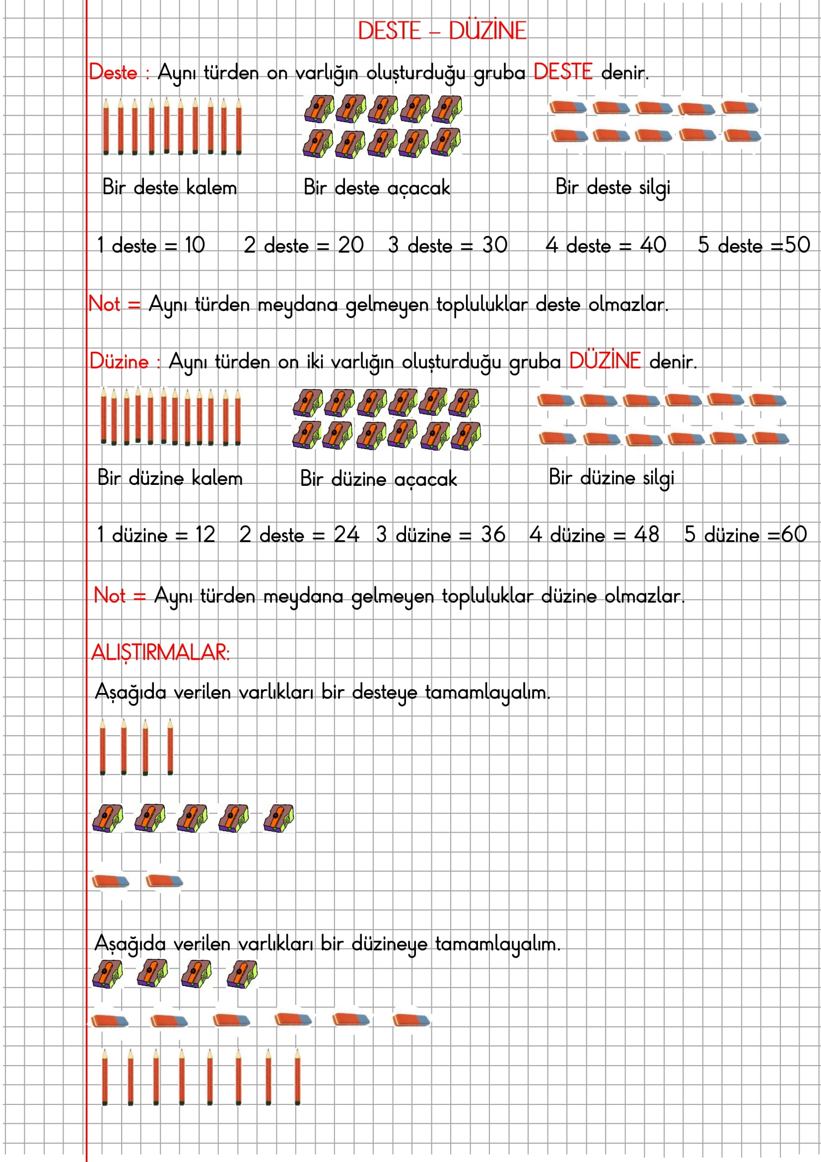 2.Sınıf Matematik Kareli Defterde Deste Düzine Konu Anlatımı