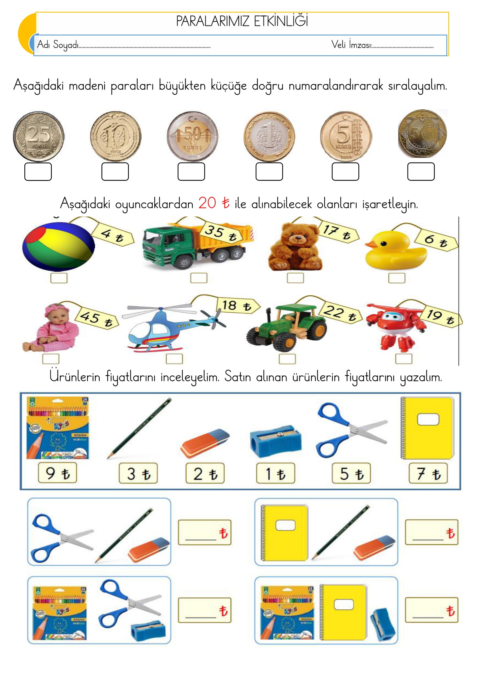 1.Sınıf Matematik Paralarımız Etkinliği-3