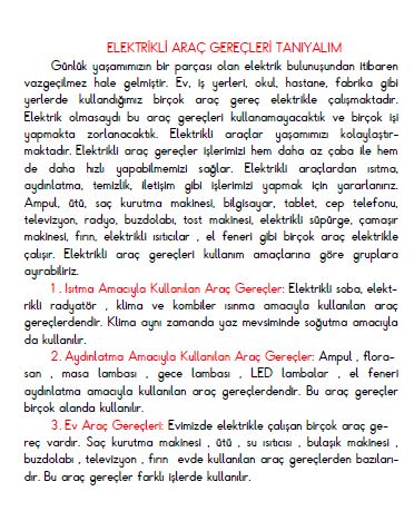 3. Sınıf Fen Bilimleri  Elektrikli Araç Gereçleri Tanıyalım Konu Anlatımı