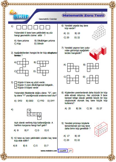 4. Sınıf Matematik Geometrik Cisimler Kazanım Testi