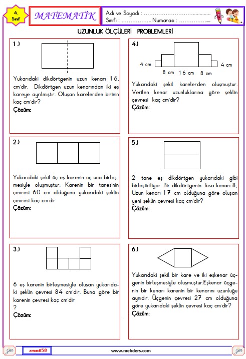 4. Sınıf Matematik Çevre Ölçme ile İlgili Problemler Etkinliği 16