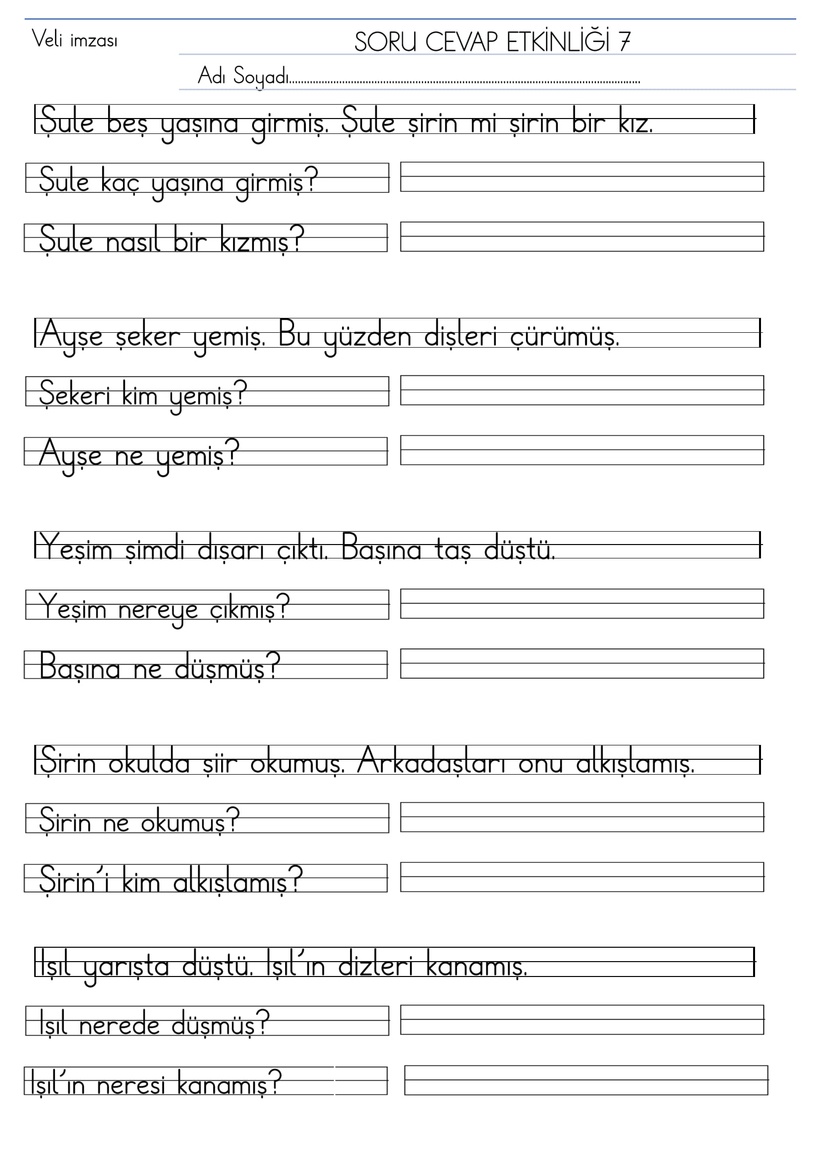 1.Sınıf İlk Okuma Yazma Ş Sesi Kısa Soru Cevap Etkinliği 7