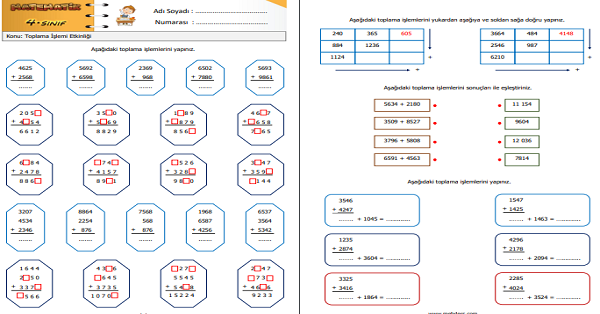 4.Sınıf Matematik Toplama İşlemi Etkinliği 4
