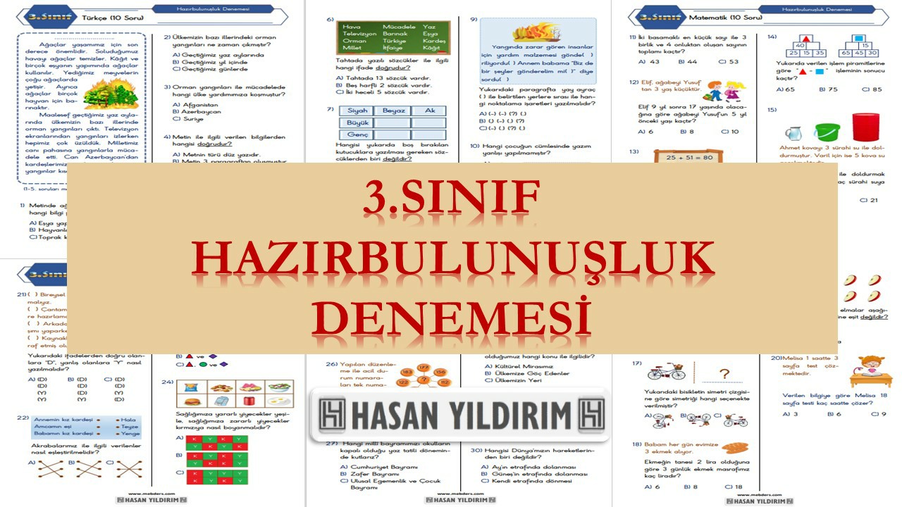 3.Sınıf Eylül Ayı Hazırbulunuşluk Deneme Sınavı (30 Soru)