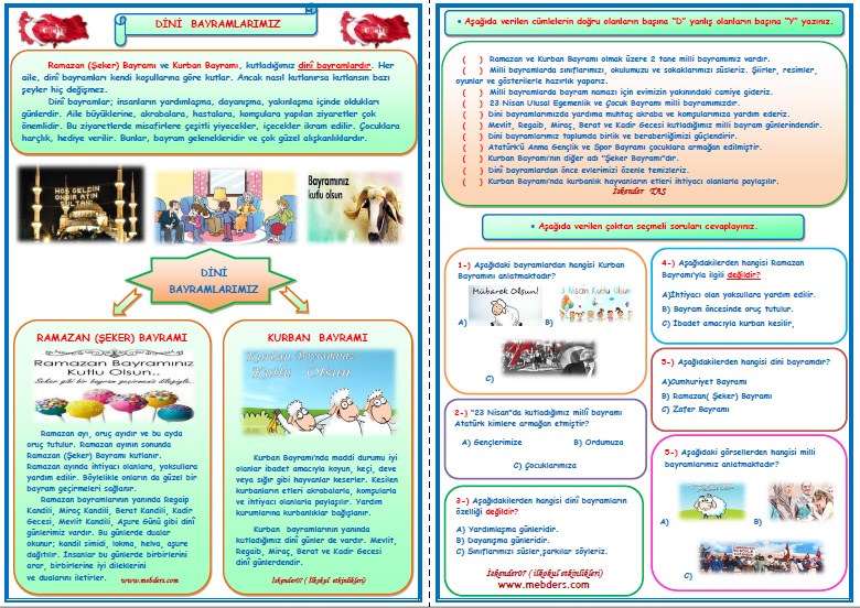 2.Sınıf Hayat Bilgisi Dini Bayramlarımız Konu Anlatımı ve Etkinlik Çalışması (2 sayfa)