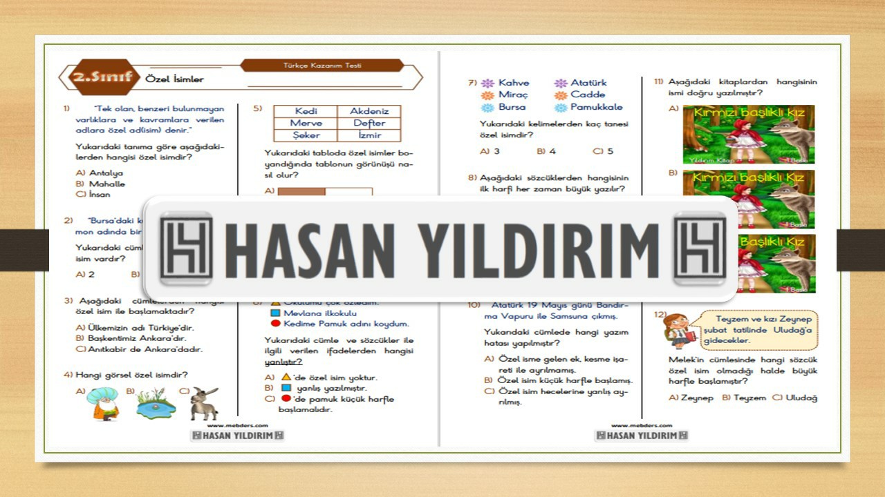 2.Sınıf Türkçe Özel İsimler Testi
