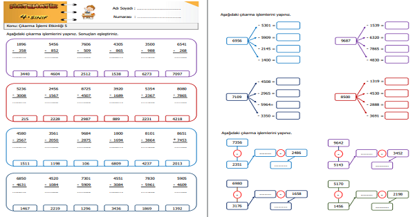 4.Sınıf Matematik Çıkarma İşlemi Etkinliği 6