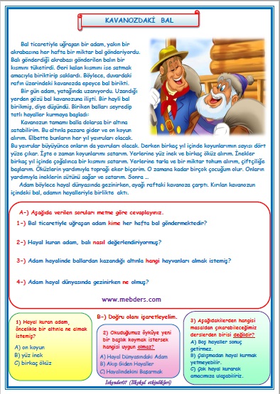 2.Sınıf Türkçe Kavanozdaki Bal Okuma Anlama Metin Çalışması 31