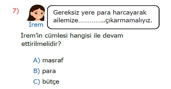 2.Sınıf Hayat Bilgisi Paramı Bilinçli Harcarım Kazanım Testi