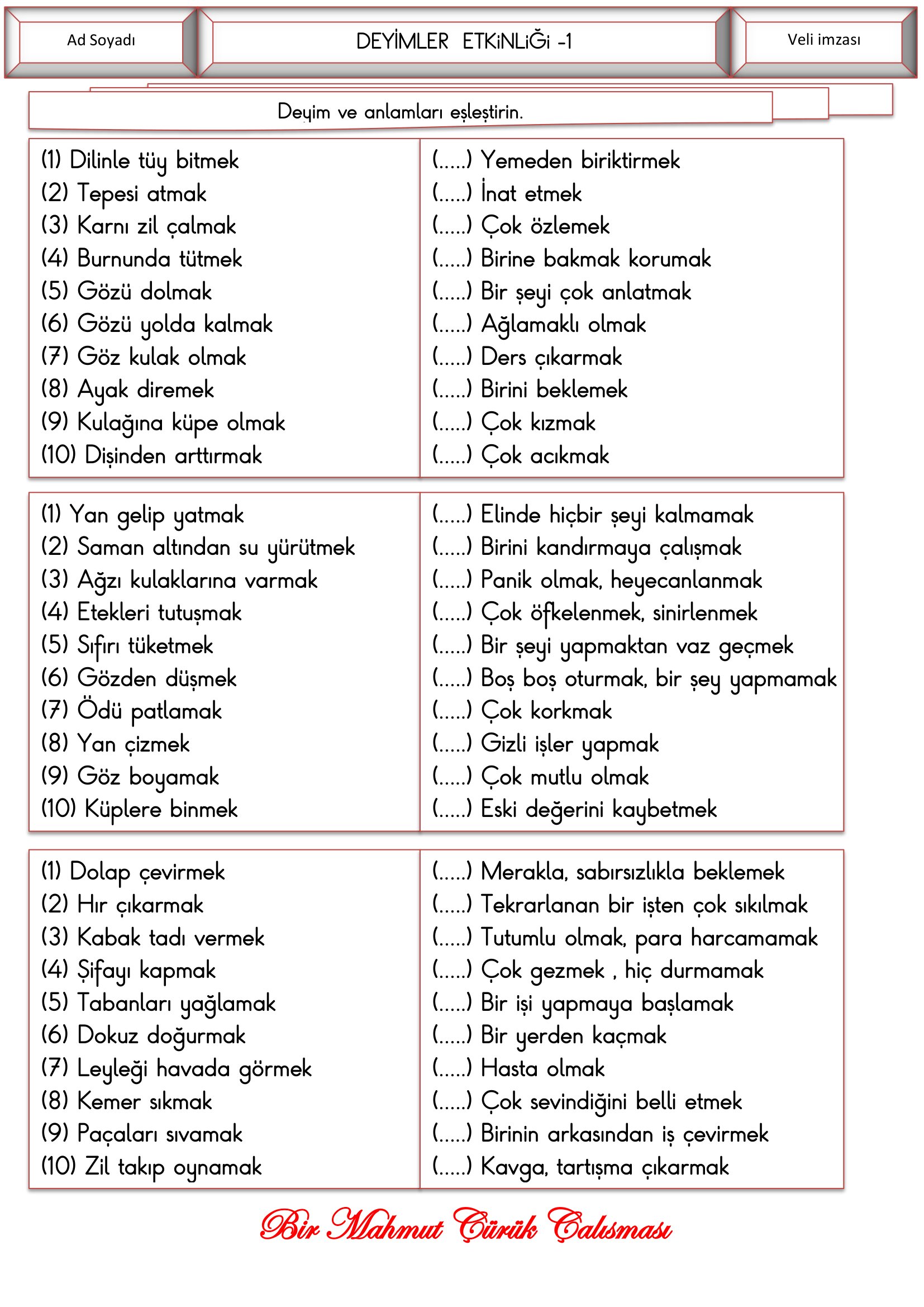 2.Sınıf - Türkçe - Deyimler Etkinliği