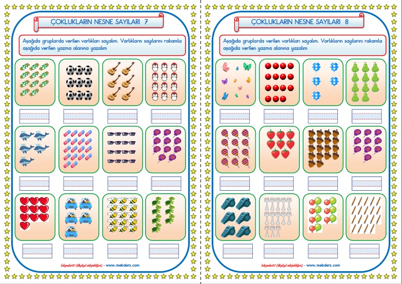 1.Sınıf Matematik Çoklukların Nesne Sayıları 7-8   (2 Sayfa)
