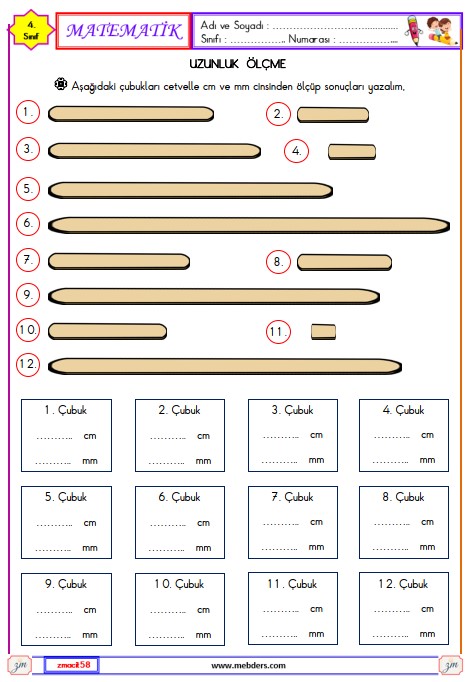 4. Sınıf Matematik Uzunluk Ölçme Etkinliği 12