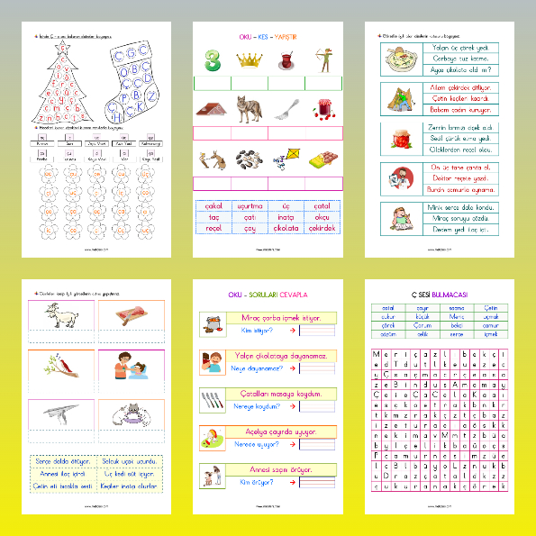 1. Sınıf - Eğlenceli Ç Sesi Etkinlikleri (11 Sayfa)