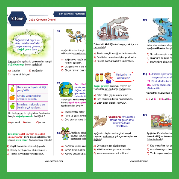 3. Sınıf Fen Bilimleri Doğal Çevrenin Önemi Kazanım Testi