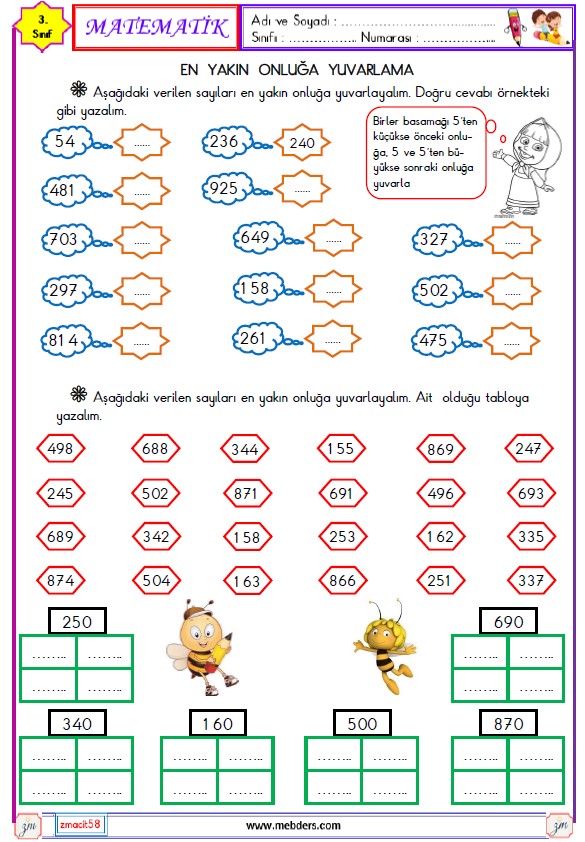 3. Sınıf Matematik En Yakın Onluğa Yuvarlama Etkinliği