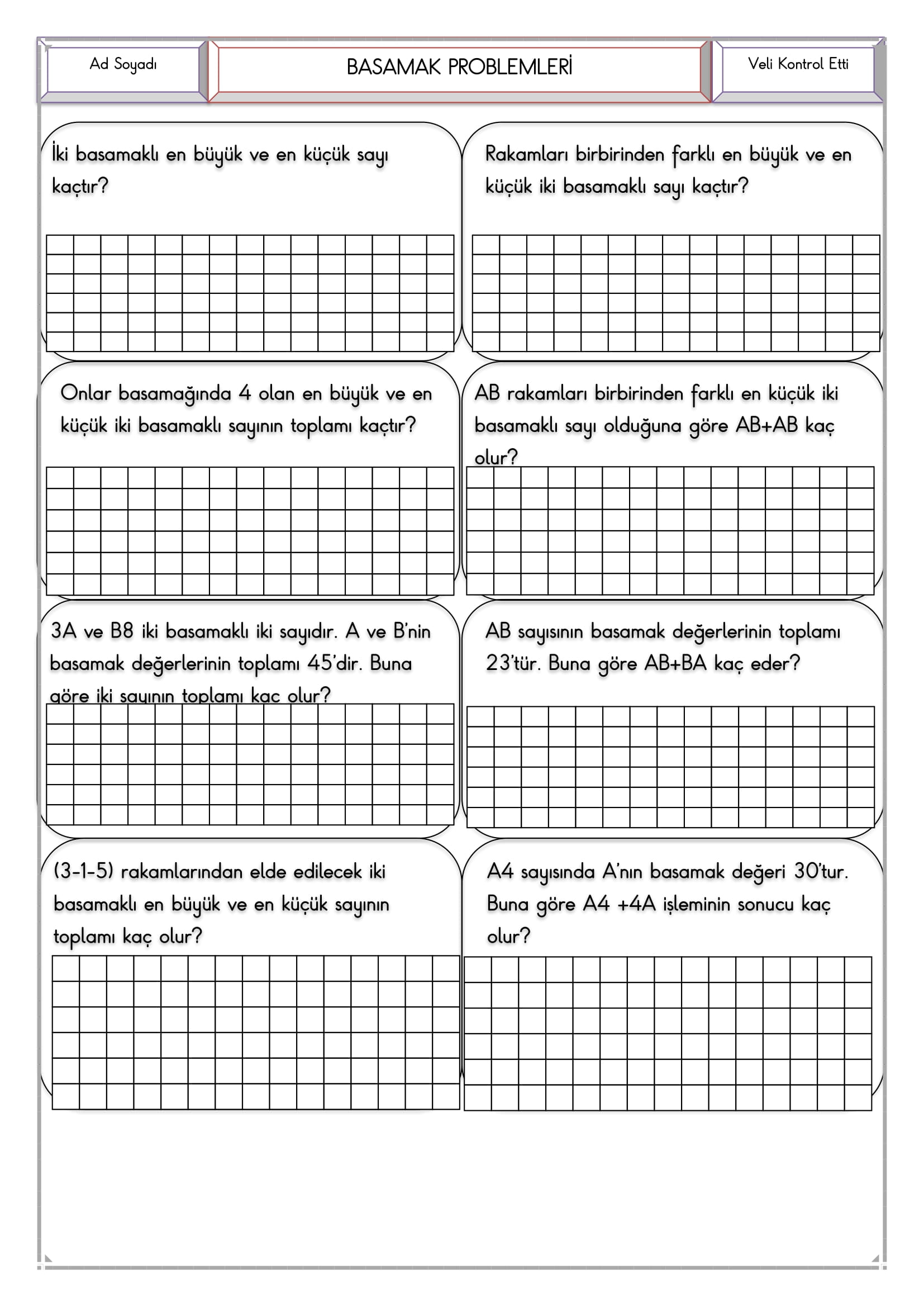 2.Sınıf - Matematik Basamak Problemleri-2