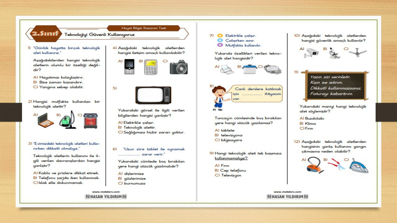 2.Sınıf Hayat Bilgisi Teknolojiyi Güvenli Kullanıyoruz Testi