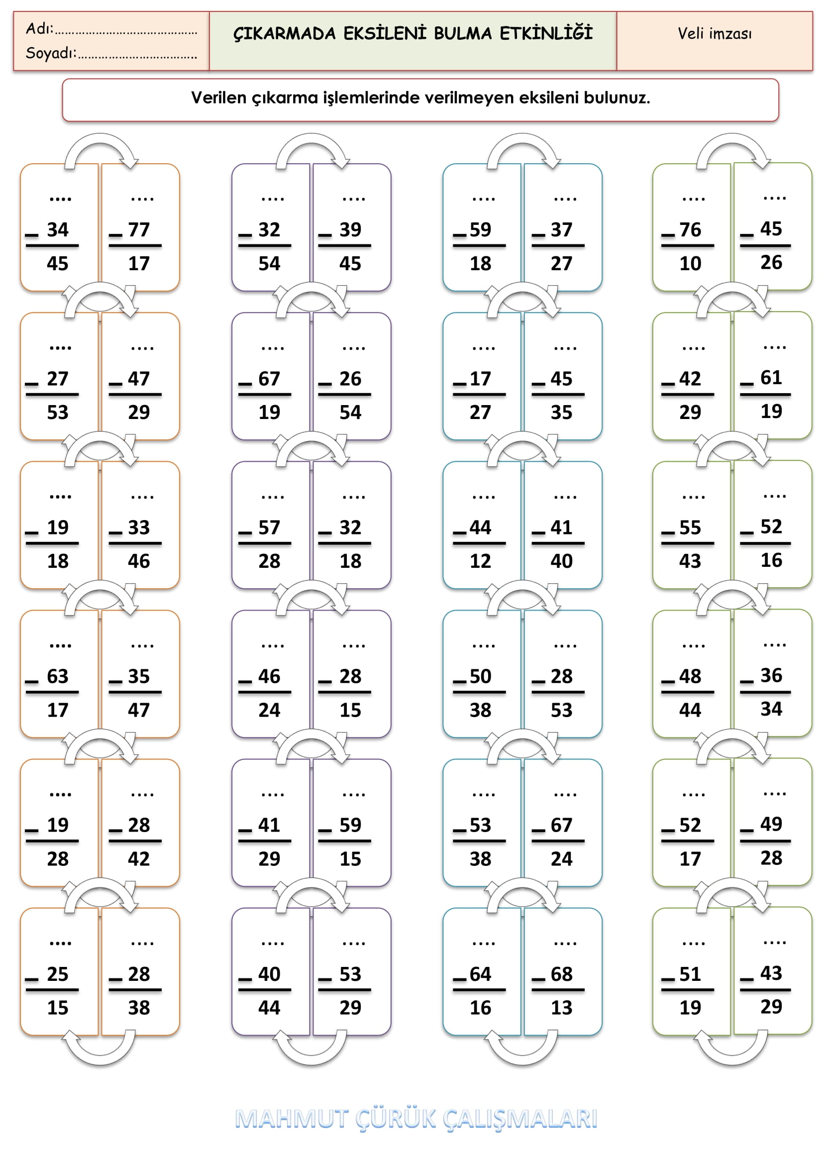 2.Sınıf - Matematik - Çıkarmada Eksileni Bulma Etkinliği-2