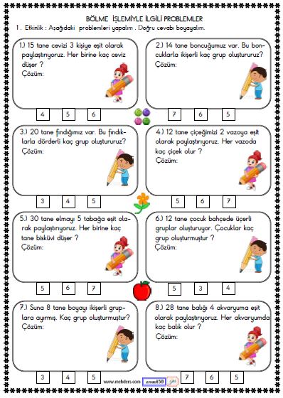 2. Sınıf Matematik Bölme İşlemi Problemler Etkinliği