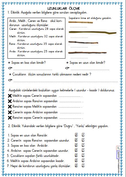 2. Sınıf Matematik Uzunlukları Ölçme Etkinliği 8