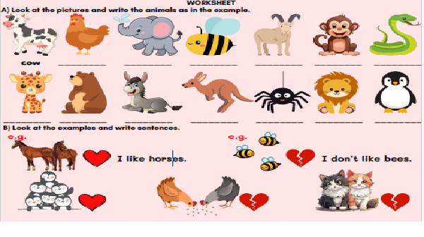 2.Sınıf İngilizce 10.Ünite Animals Like/Don't like Çalışma Kağıdı