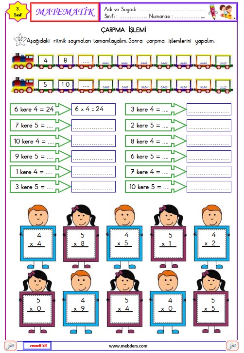 3. Sınıf Matematik Çarpma İşlemi  Etkinliği 7