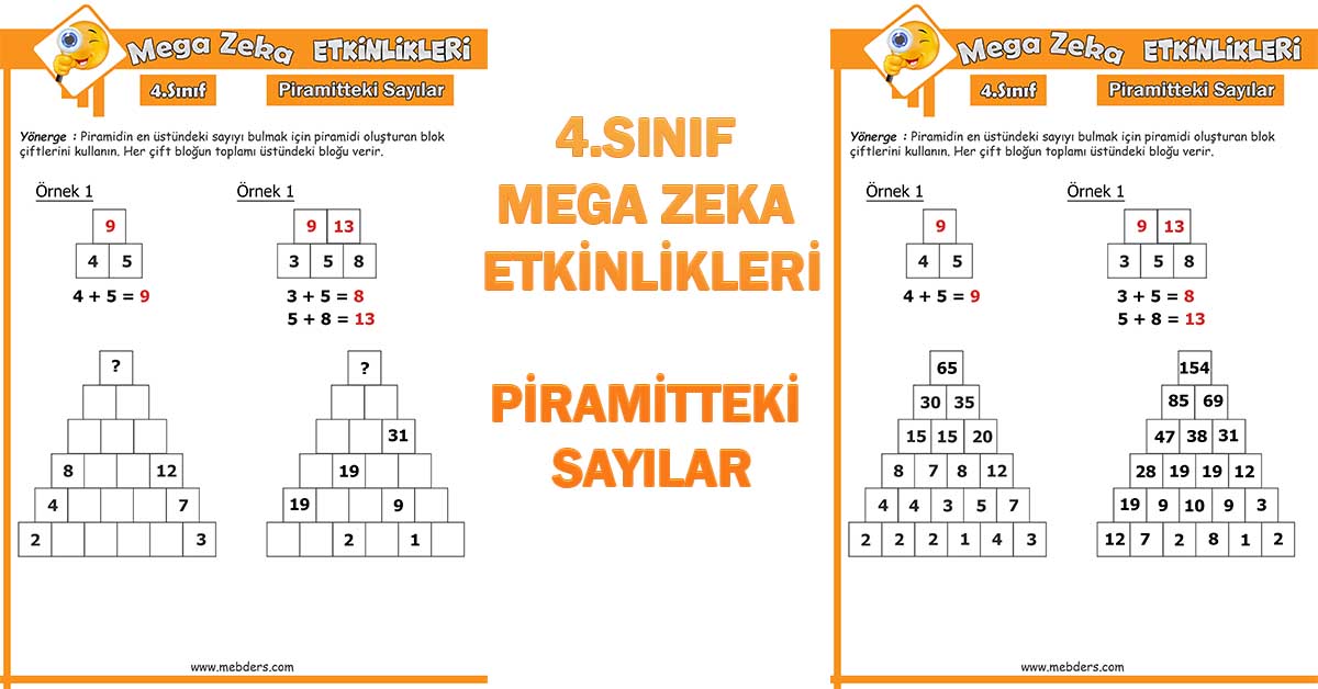 4.Sınıf Mega Zeka Etkinliği - Piramitteki Sayılar