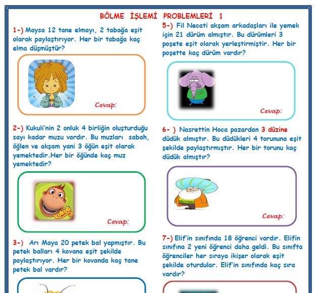 2.Sınıf Matematik Bölme İşlemi Problemleri  1