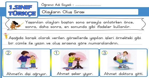 1.Sınıf Türkçe Olayların Oluş Sırası Etkinliği