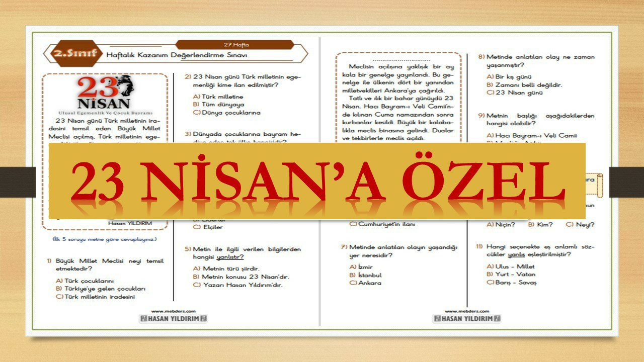 2.Sınıf Haftalık Değerlendirme Testi-27.Hafta(19-22 Nisan)