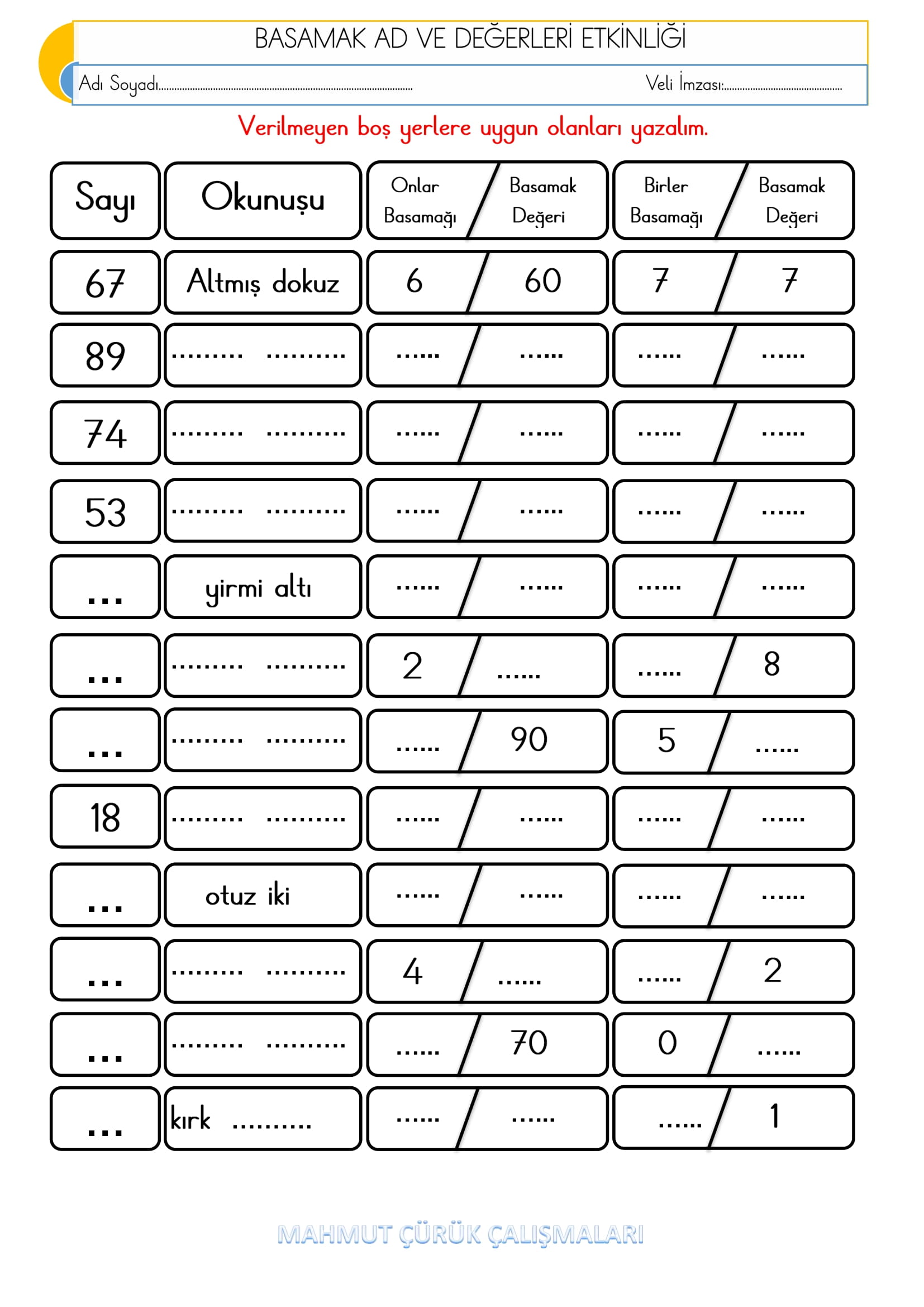 2.Sınıf - Matematik - Basamak İsim ve Değerleri Etkinliği-5