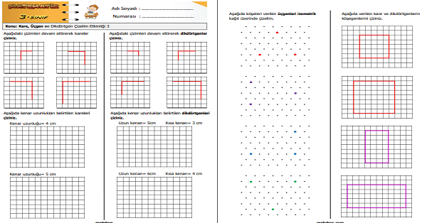 3.Sınıf Matematik Kare ,Üçgen ve Dikdörtgen Çizelim Etkinliği 3