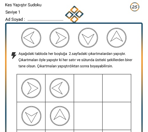 Kes Yapıştır Sudoku Etkinliği 25 (Seviye 1)