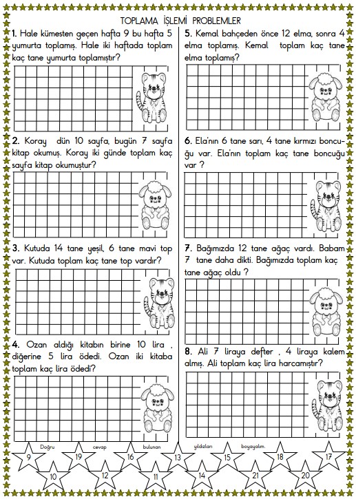 1. Sınıf Matematik Toplama İşlemi Problemleri Etkinliği 5