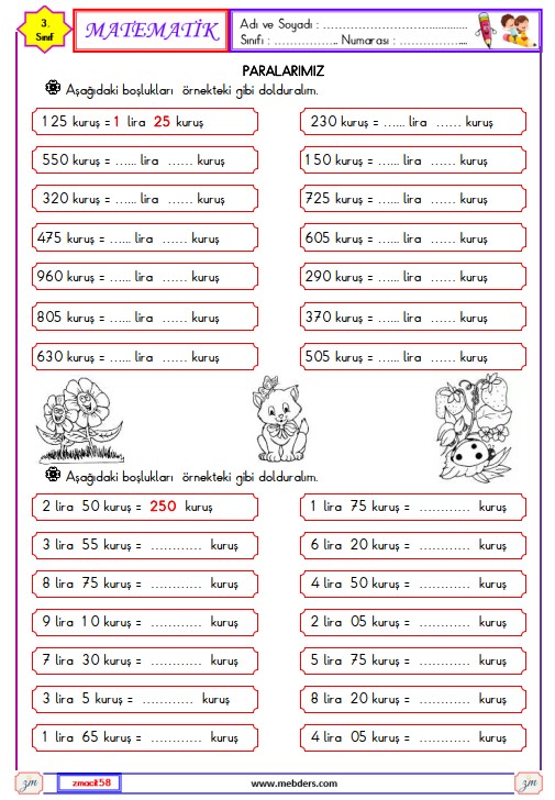 3. Sınıf Matematik Paralarımız Etkinliği 2