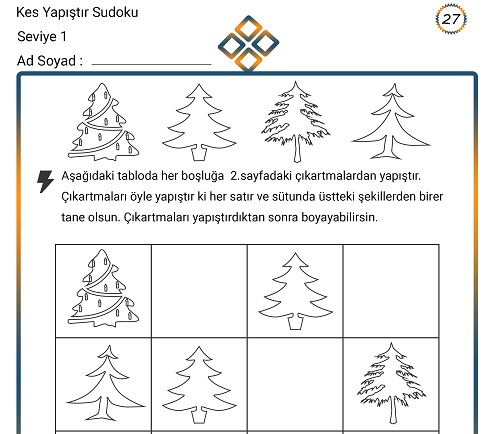 Kes Yapıştır Sudoku Etkinliği 27 (Seviye 1)